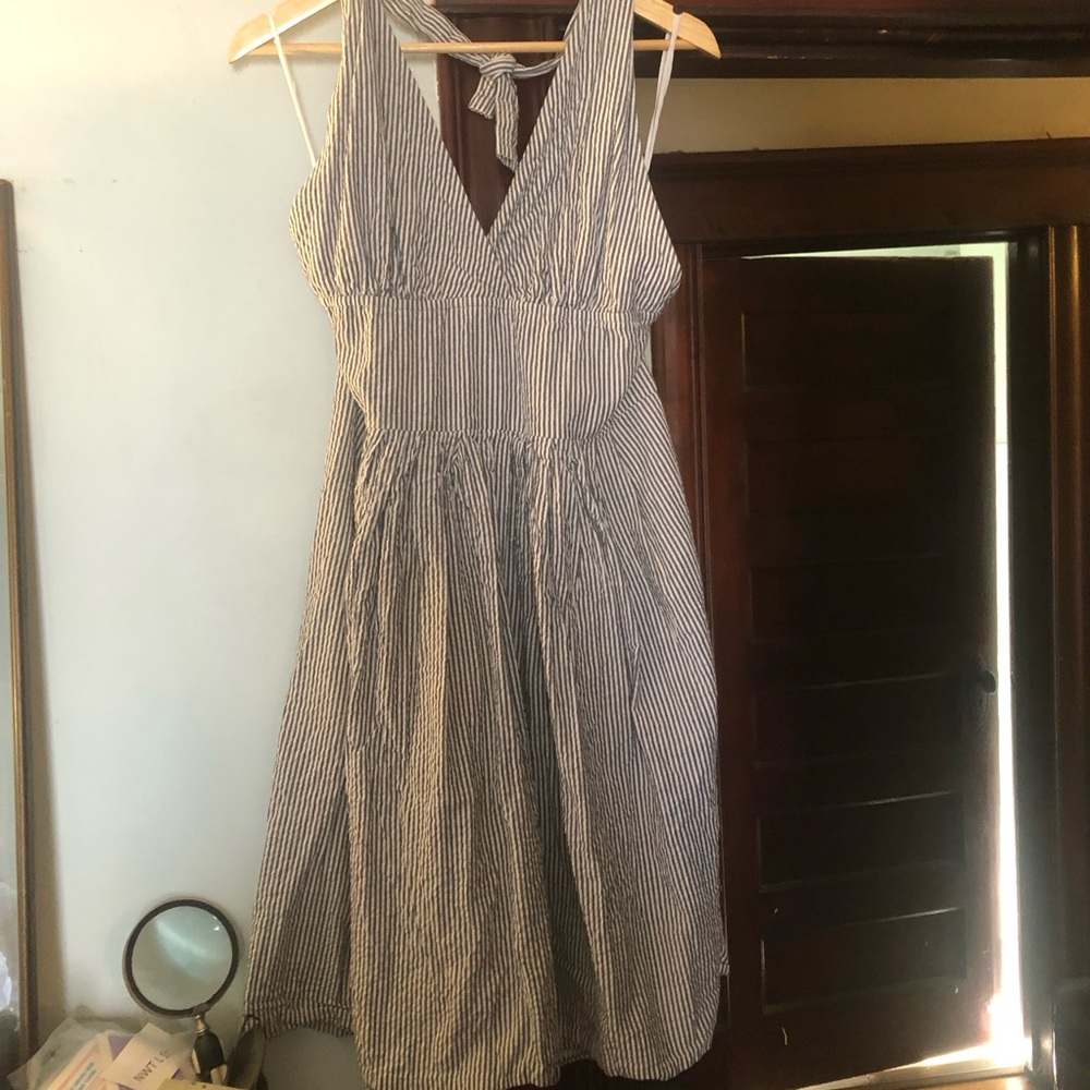 Vintage SAMPlE cotton ticking Blue and White Women's halter Dress